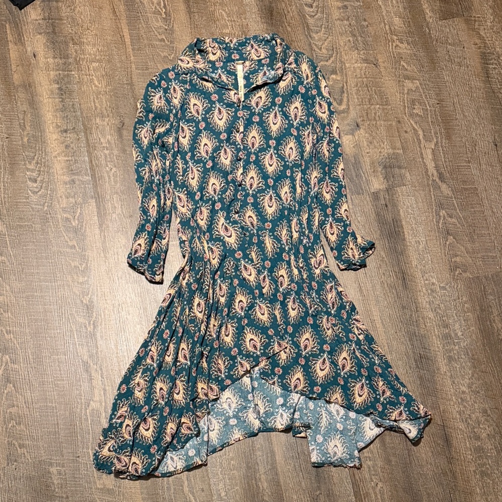 Uncle Frank Teal Paisley High Low Midi Dress Size Small Boho